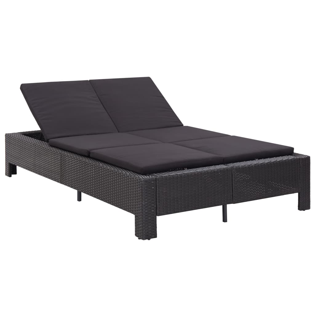 Lettino Prendisole a 2 Posti con Cuscino Nero in Polyrattan - homemem39