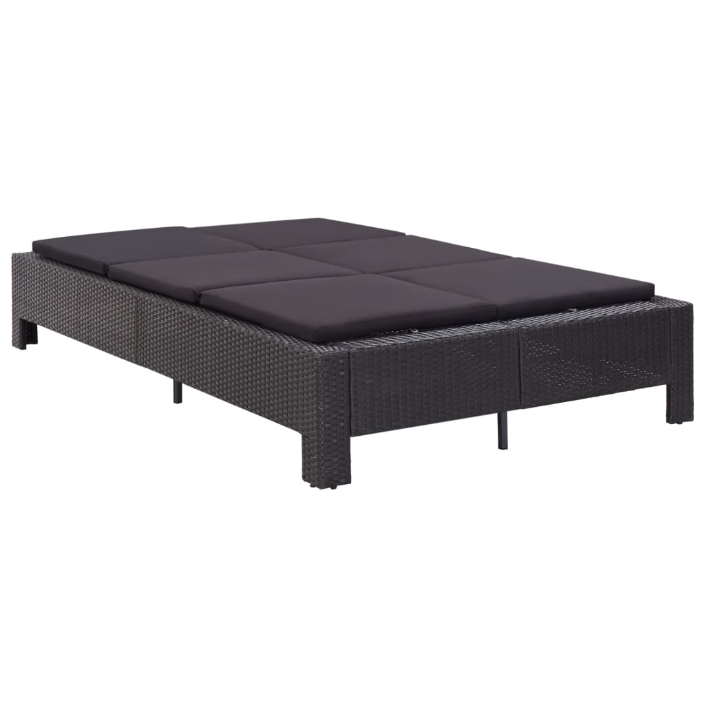 Lettino Prendisole a 2 Posti con Cuscino Nero in Polyrattan - homemem39