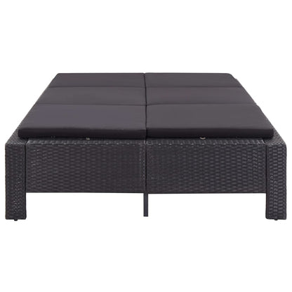 Lettino Prendisole a 2 Posti con Cuscino Nero in Polyrattan - homemem39