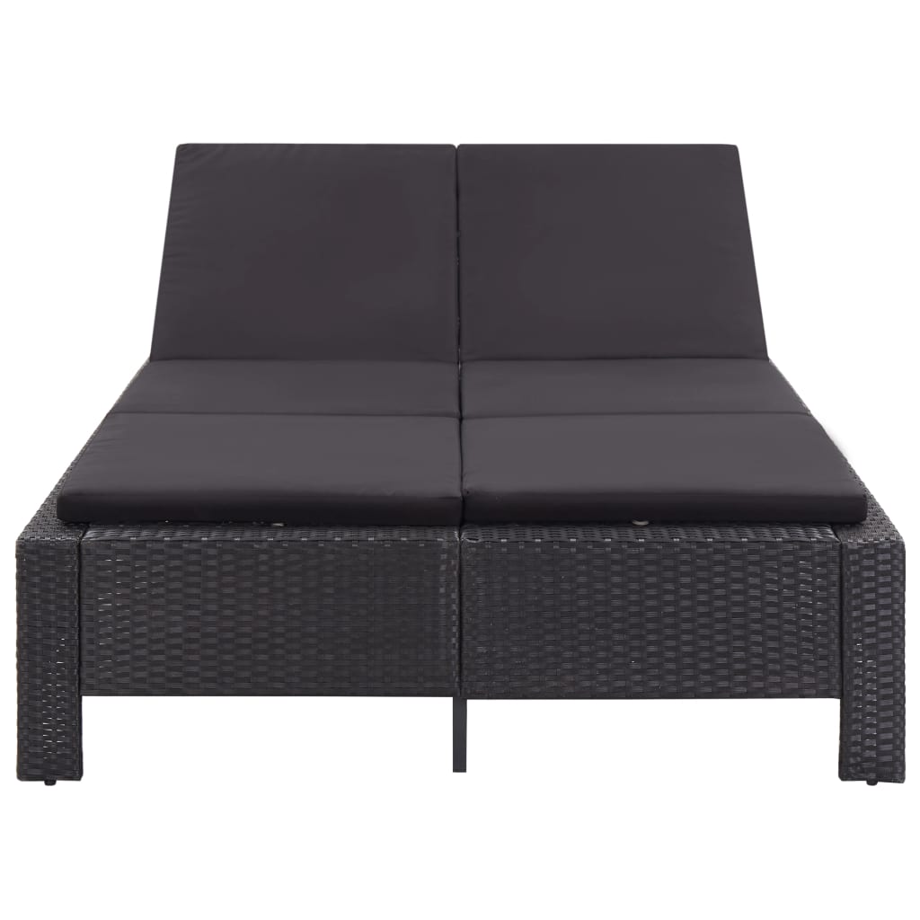 Lettino Prendisole a 2 Posti con Cuscino Nero in Polyrattan - homemem39