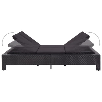 Lettino Prendisole a 2 Posti con Cuscino Nero in Polyrattan - homemem39