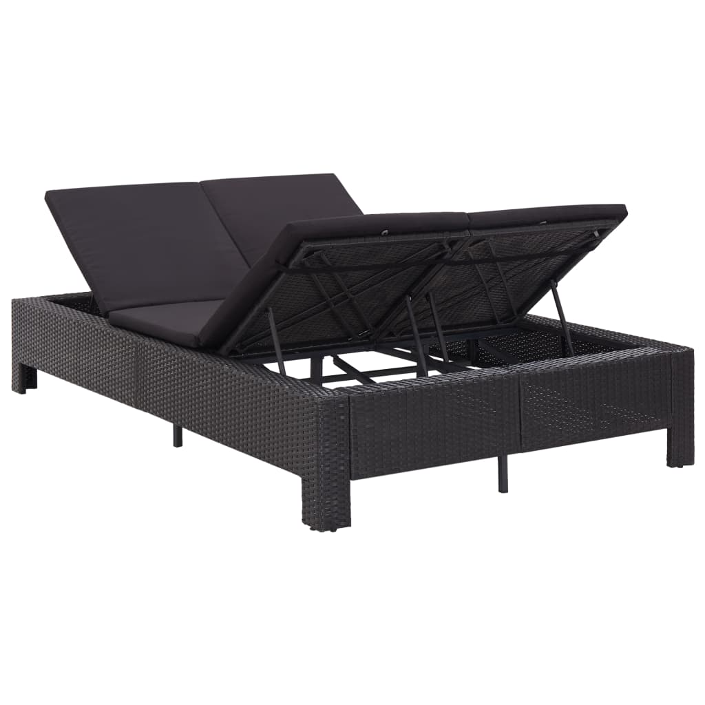 Lettino Prendisole a 2 Posti con Cuscino Nero in Polyrattan - homemem39