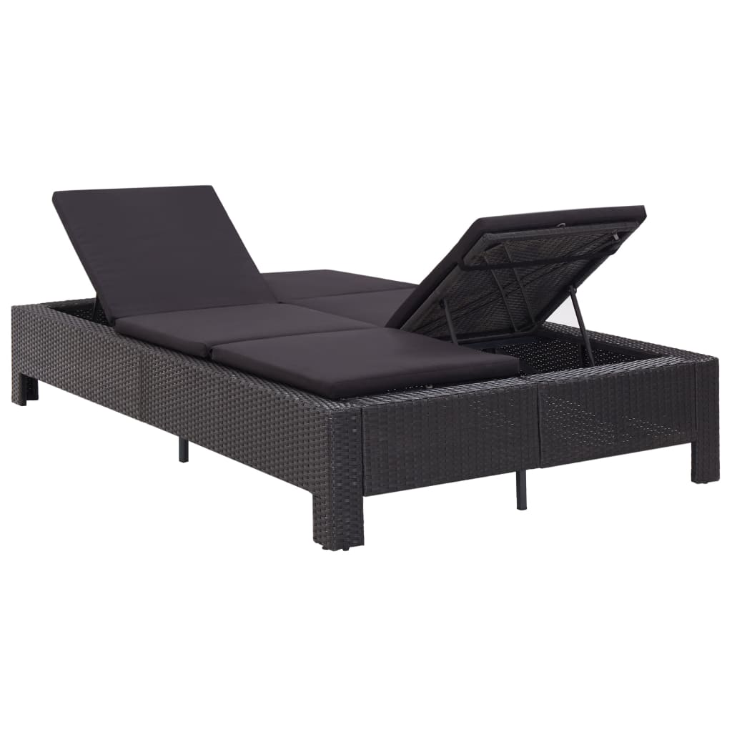 Lettino Prendisole a 2 Posti con Cuscino Nero in Polyrattan - homemem39