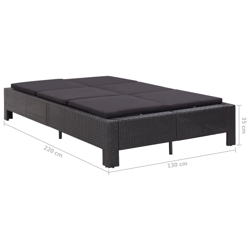 Lettino Prendisole a 2 Posti con Cuscino Nero in Polyrattan - homemem39