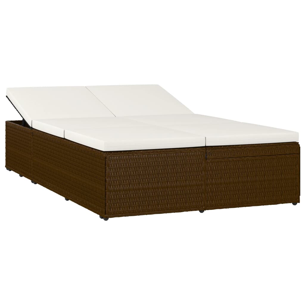 Lettino Prendisole Trasformabile con Cuscino Polyrattan Marrone - homemem39