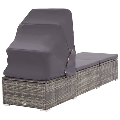 Lettino Prendisole con Tettuccio e Cuscino in Polyrattan Grigio - homemem39