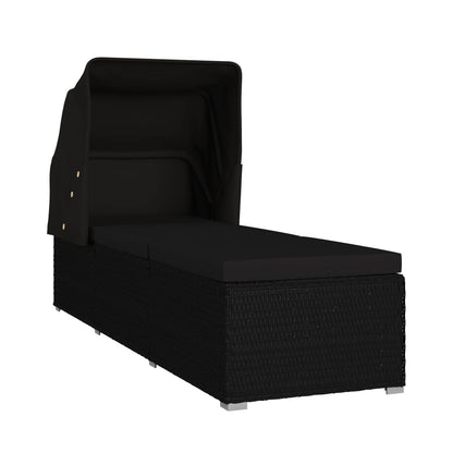 Lettino Prendisole con Tettuccio e Cuscino in Polyrattan Nero - homemem39