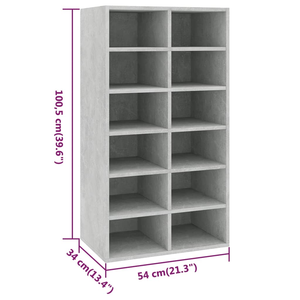 Scarpiera Grigio Cemento 54x34x100,5 cm in Legno Multistrato - homemem39