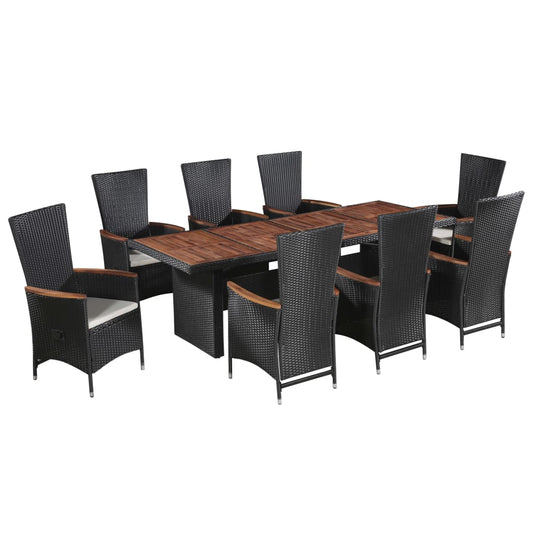 Set da Pranzo da Giardino 9 pz con Cuscini in Polyrattan Nero - homemem39