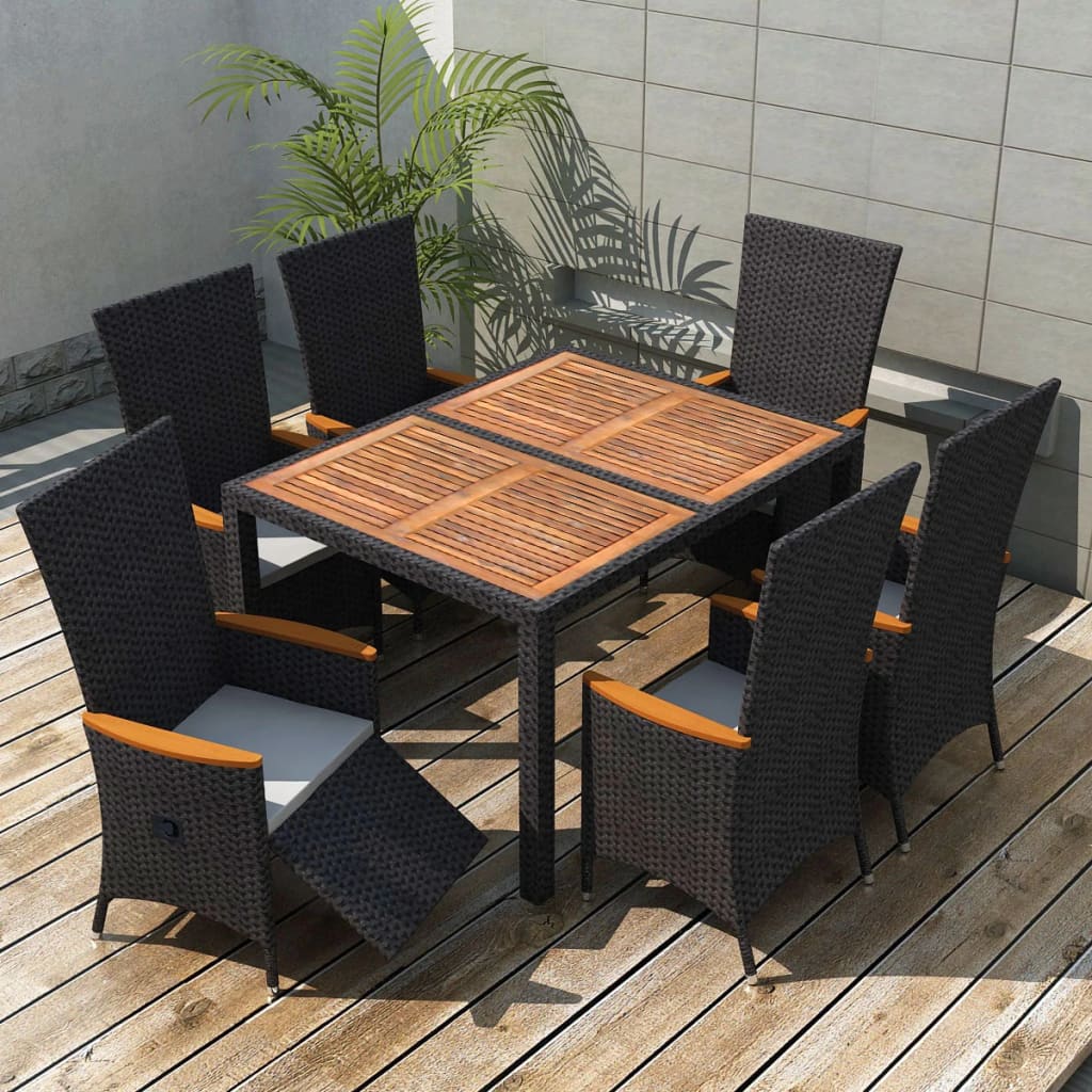 Set da Pranzo da Giardino 7 pz in Polyrattan e Acacia Nero - homemem39