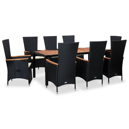 Set da Pranzo da Giardino 9 pz con Cuscini in Polyrattan Nero - homemem39