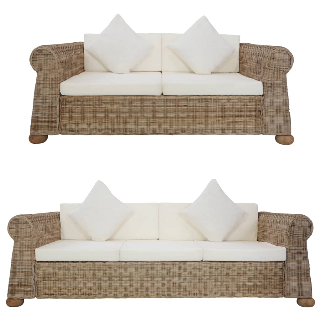 Set di Divani 2 pz con Cuscini in Rattan Naturale - homemem39