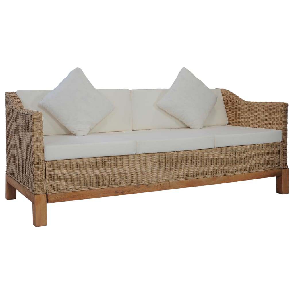 Set di Divani 2 pz con Cuscini in Rattan Naturale - homemem39