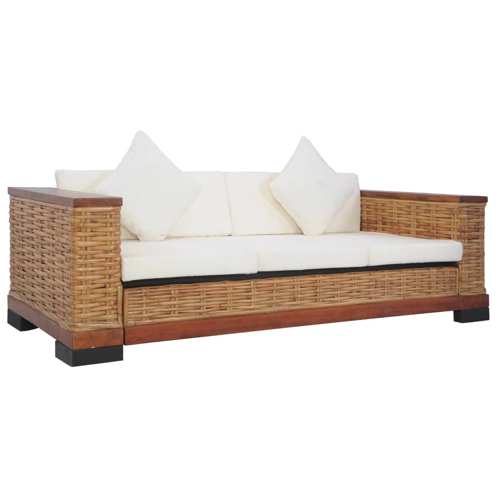 Set di Divani 2 pz con Cuscini in Rattan Naturale Marrone - homemem39