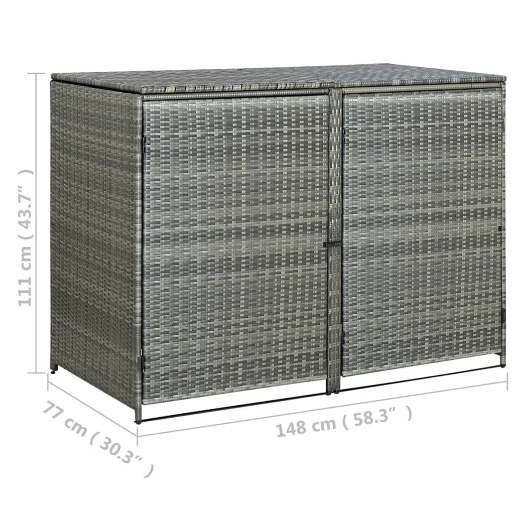 Copribidone Rifiuti Doppio in Polyrattan Antracite 148x77x111cm - homemem39