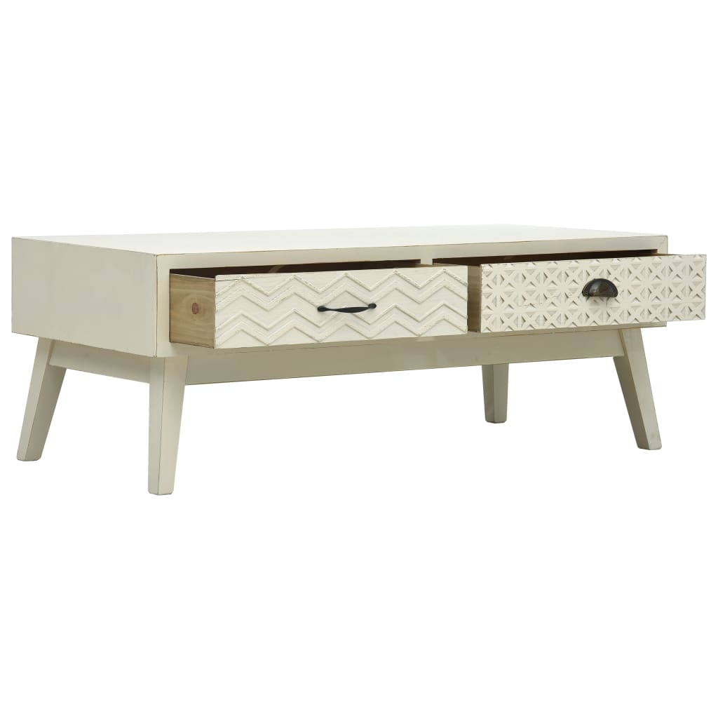 Tavolino Caffè 2 Cassetti Intagliati Grigio 110x50x40cm Legno - homemem39