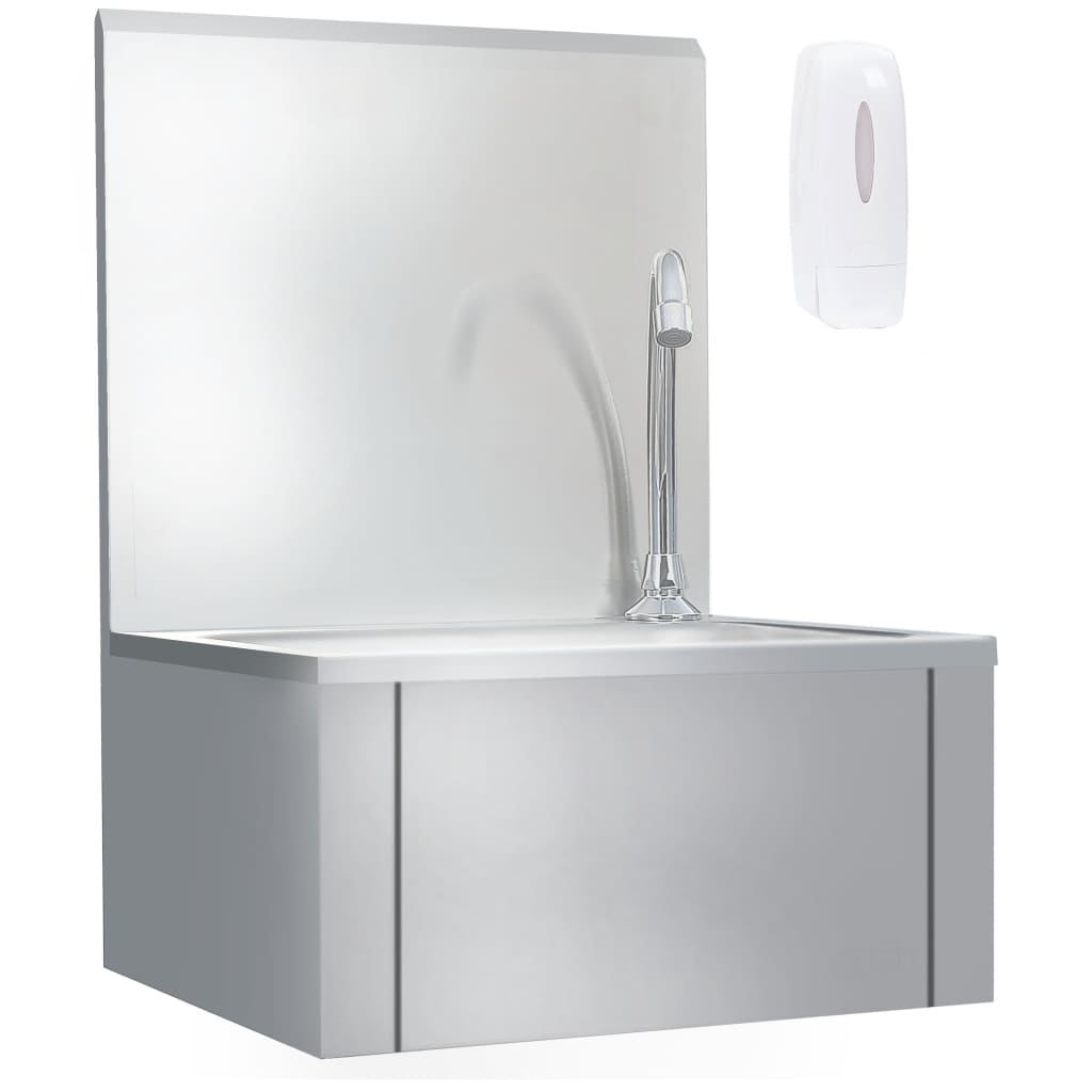 Lavandino con Rubinetto e Dispenser Sapone in Acciaio Inox - homemem39