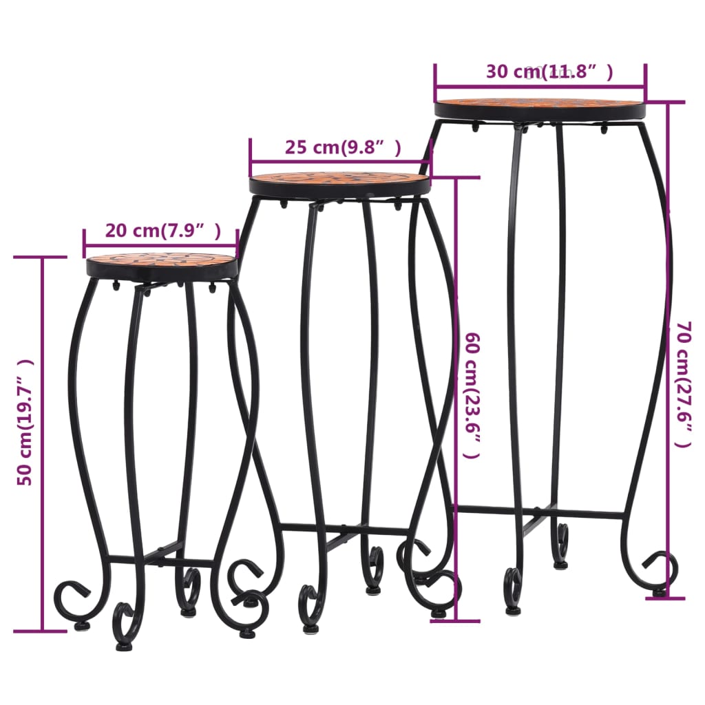Tavolini con Mosaico 3 pz Terracotta in Ceramica - homemem39