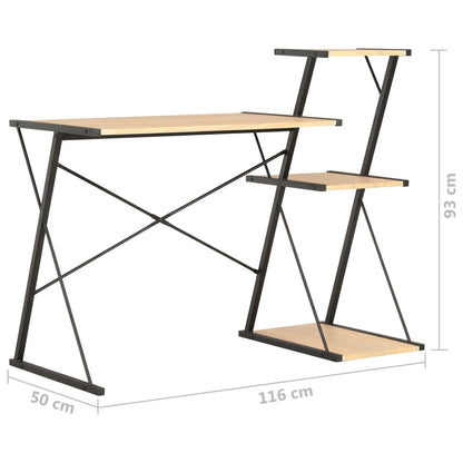 Scrivania con Mensole Nera e Rovere 116x50x93 cm - homemem39