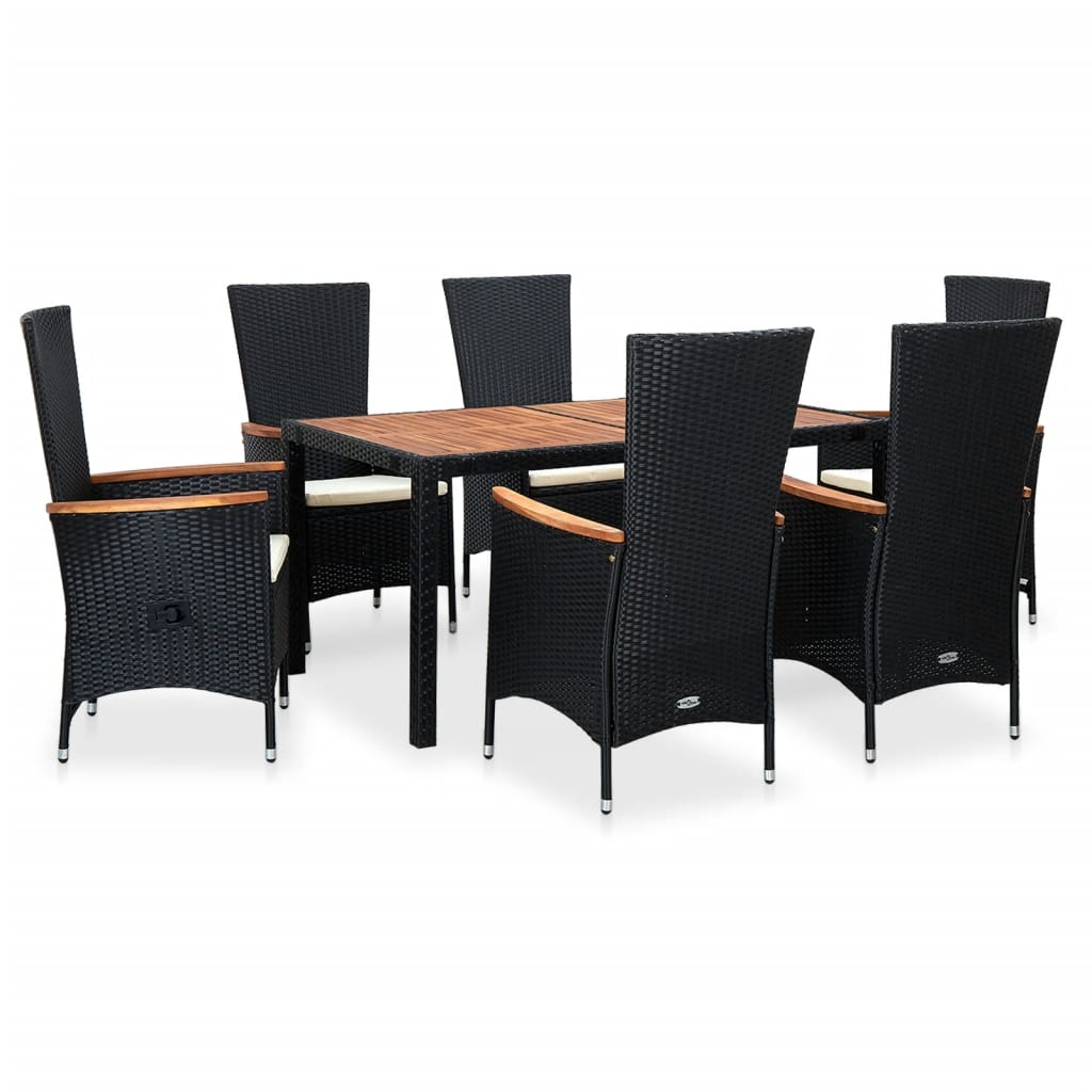 Set da Pranzo da Giardino 7 pz in Polyrattan e Acacia Nero - homemem39