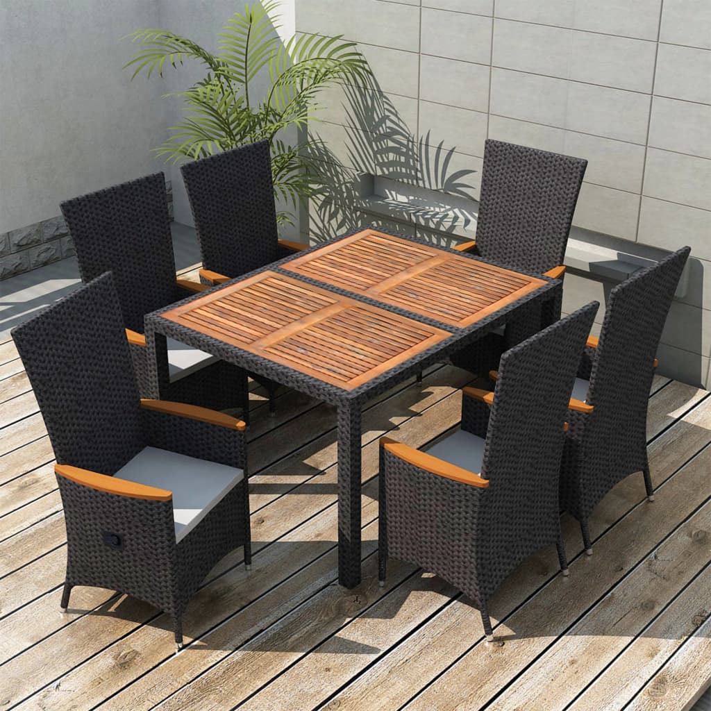 Set da Pranzo da Giardino 7 pz in Polyrattan e Acacia Nero - homemem39