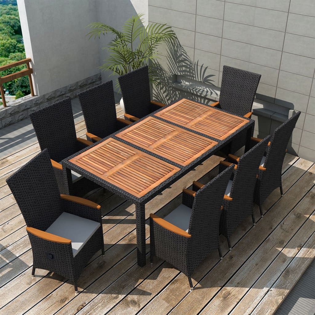 Set da Pranzo da Giardino 9 pz in Polyrattan e Acacia Nero - homemem39