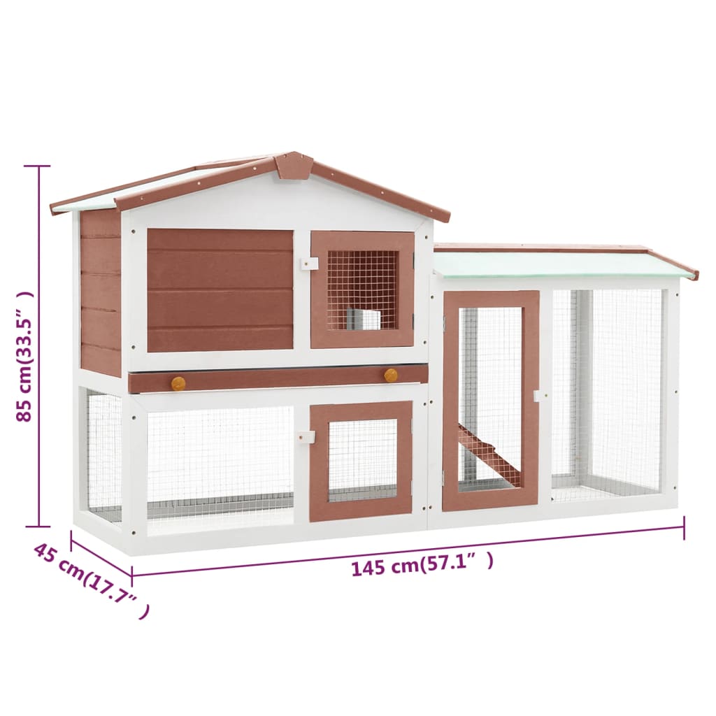 Conigliera per Esterni Grande Marrone Bianca 145x45x85cm Legno - homemem39