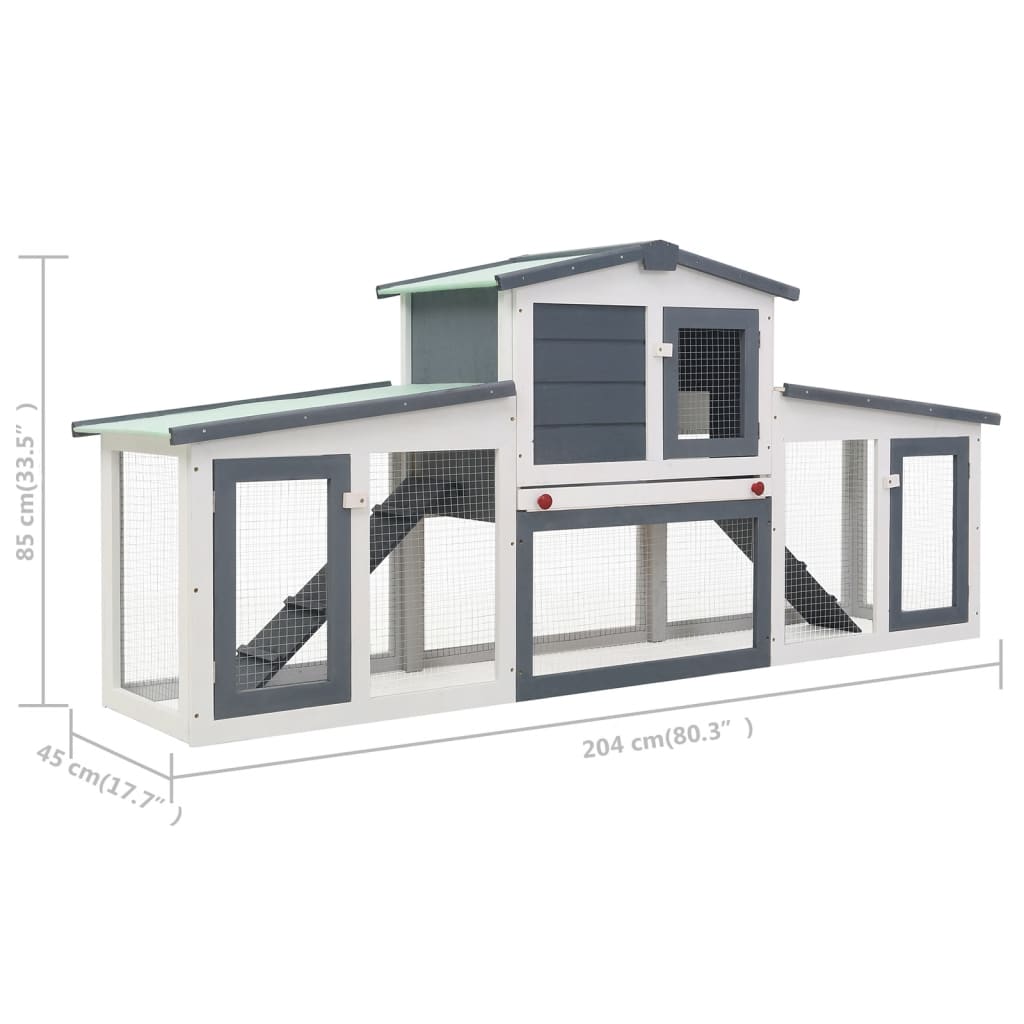 Conigliera per Esterni Grande Grigia e Bianca 204x45x85cm in Legno - homemem39