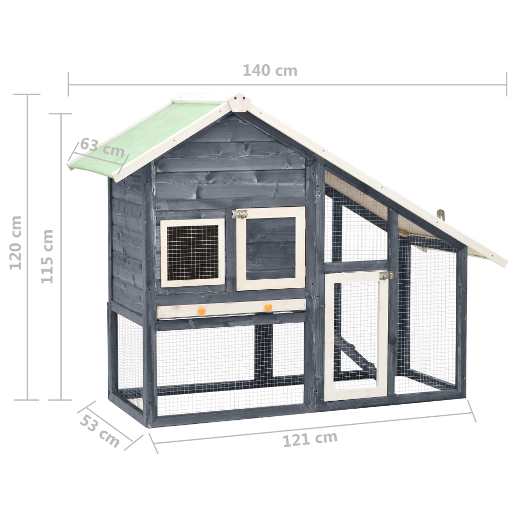 Conigliera Grigio e Bianco 140x63x120cm Legno Massello di Abete - homemem39