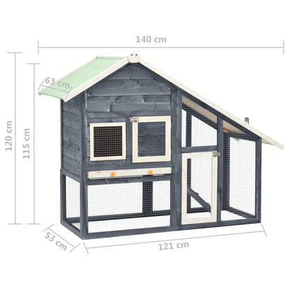 Conigliera Grigio e Bianco 140x63x120cm Legno Massello di Abete - homemem39