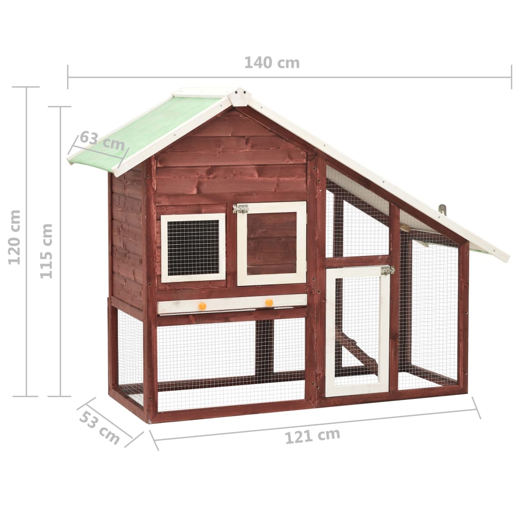 Conigliera Moca e Bianco 140x63x120 cm Legno Massello di Abete - homemem39