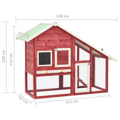 Conigliera Rosso e Bianco 140x63x120 cm Legno Massello di Abete - homemem39