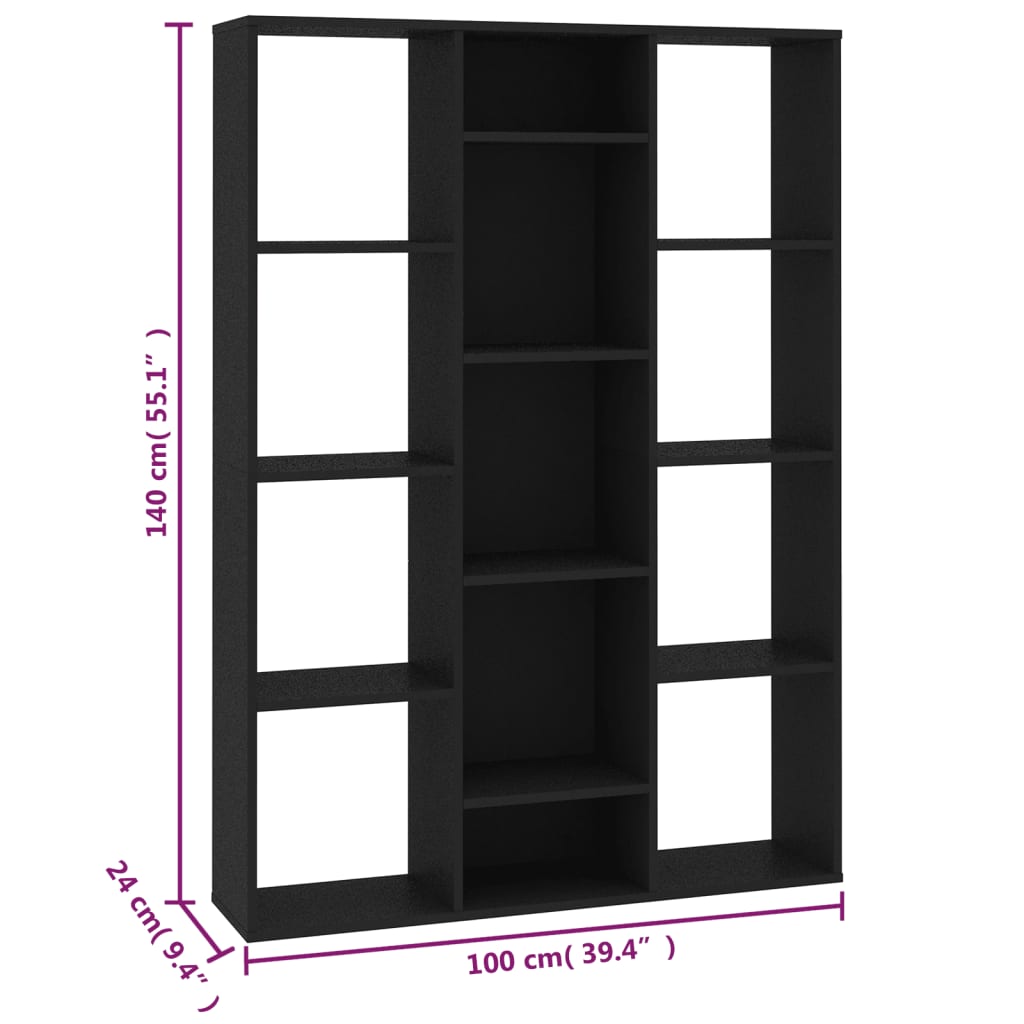 Libreria/Divisorio Nero 100x24x140 cm in Legno Multistrato - homemem39