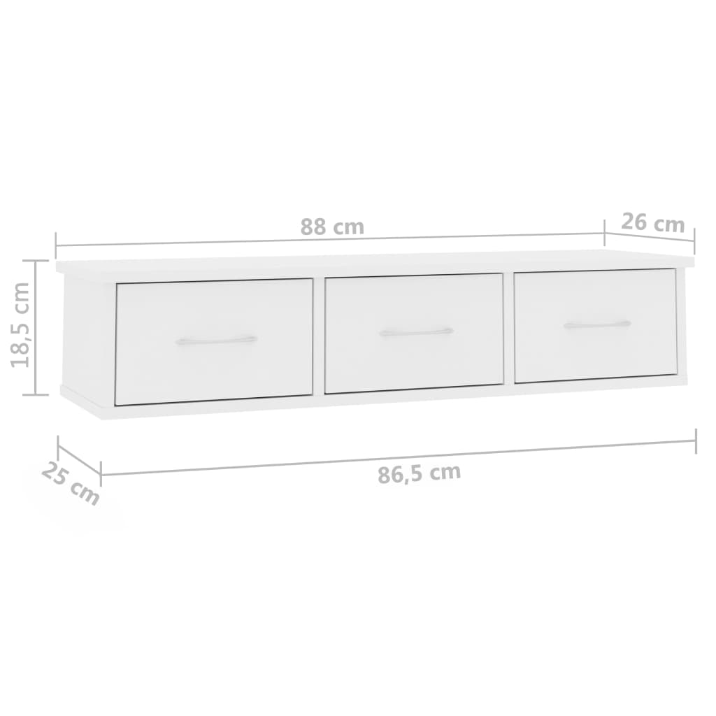 Scaffale con Cassetti a Parete Bianco 88x26x18,5 cm Truciolato - homemem39