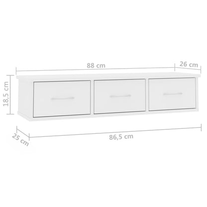 Scaffale con Cassetti a Parete Bianco 88x26x18,5 cm Truciolato - homemem39