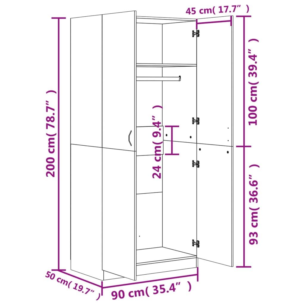 Armadio Grigio Cemento 90x52x200 cm in Truciolato - homemem39