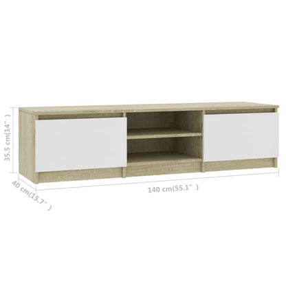 Mobile TV Bianco Rovere Sonoma 140x40x35,5 cm Legno Multistrato - homemem39