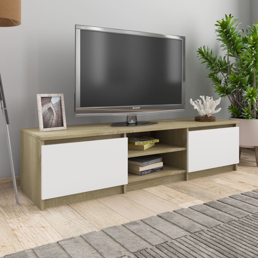 Mobile TV Bianco Rovere Sonoma 140x40x35,5 cm Legno Multistrato - homemem39