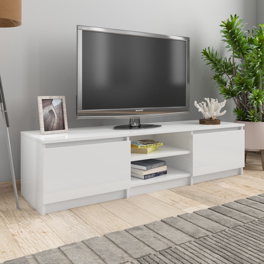 Mobile TV Bianco Lucido 140x40x35,5 cm in Truciolato - homemem39