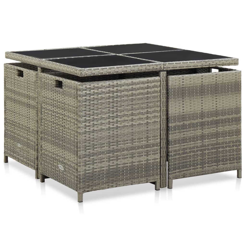 Set da Pranzo da Giardino 9 pz con Cuscini in Polyrattan Grigio - homemem39