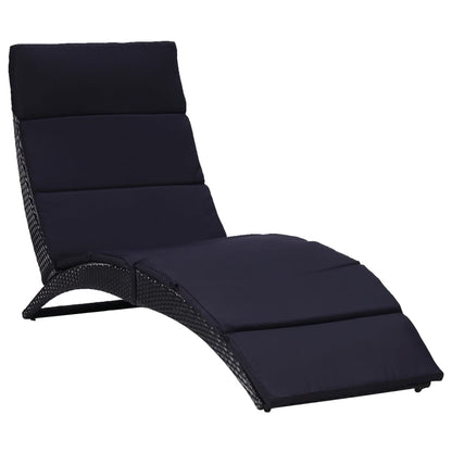 Lettino Prendisole con Cuscino in Polyrattan Nero - homemem39