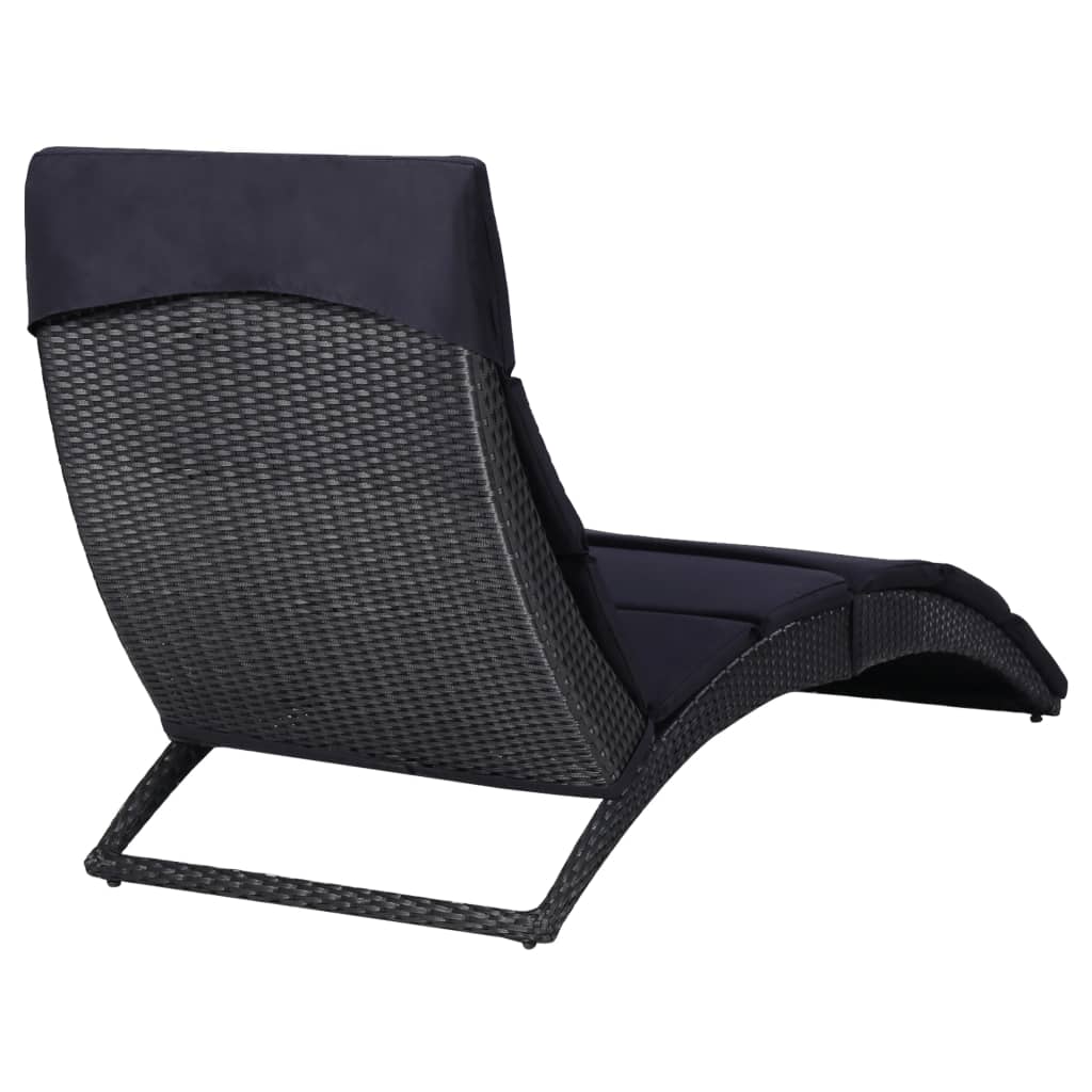 Lettino Prendisole con Cuscino in Polyrattan Nero - homemem39