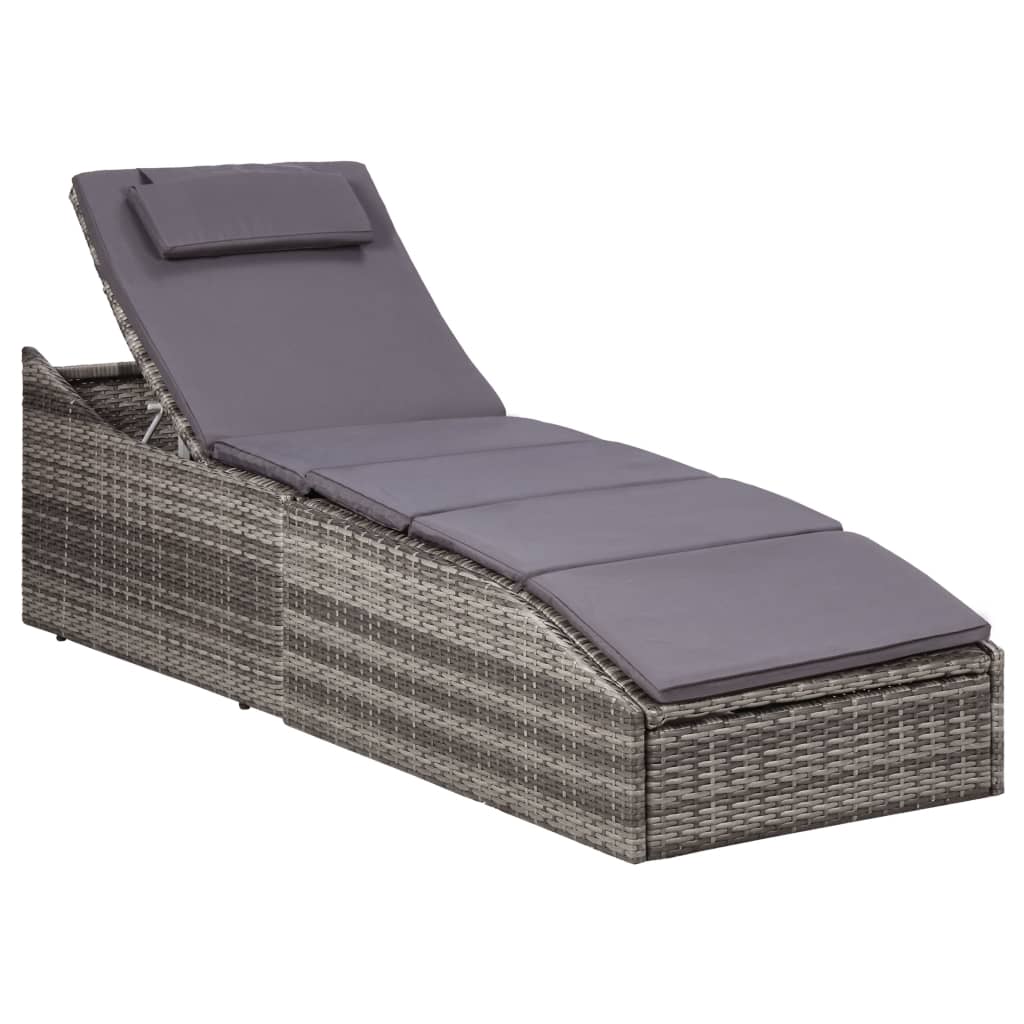 Lettino Prendisole con Cuscino in Polyrattan Grigio - homemem39