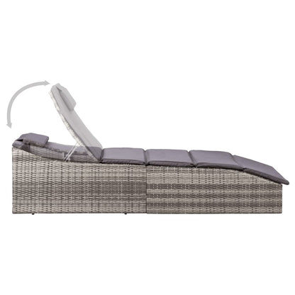 Lettino Prendisole con Cuscino in Polyrattan Grigio - homemem39