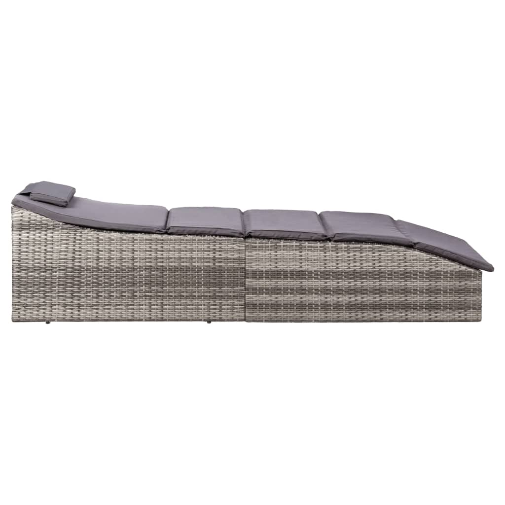 Lettino Prendisole con Cuscino in Polyrattan Grigio - homemem39