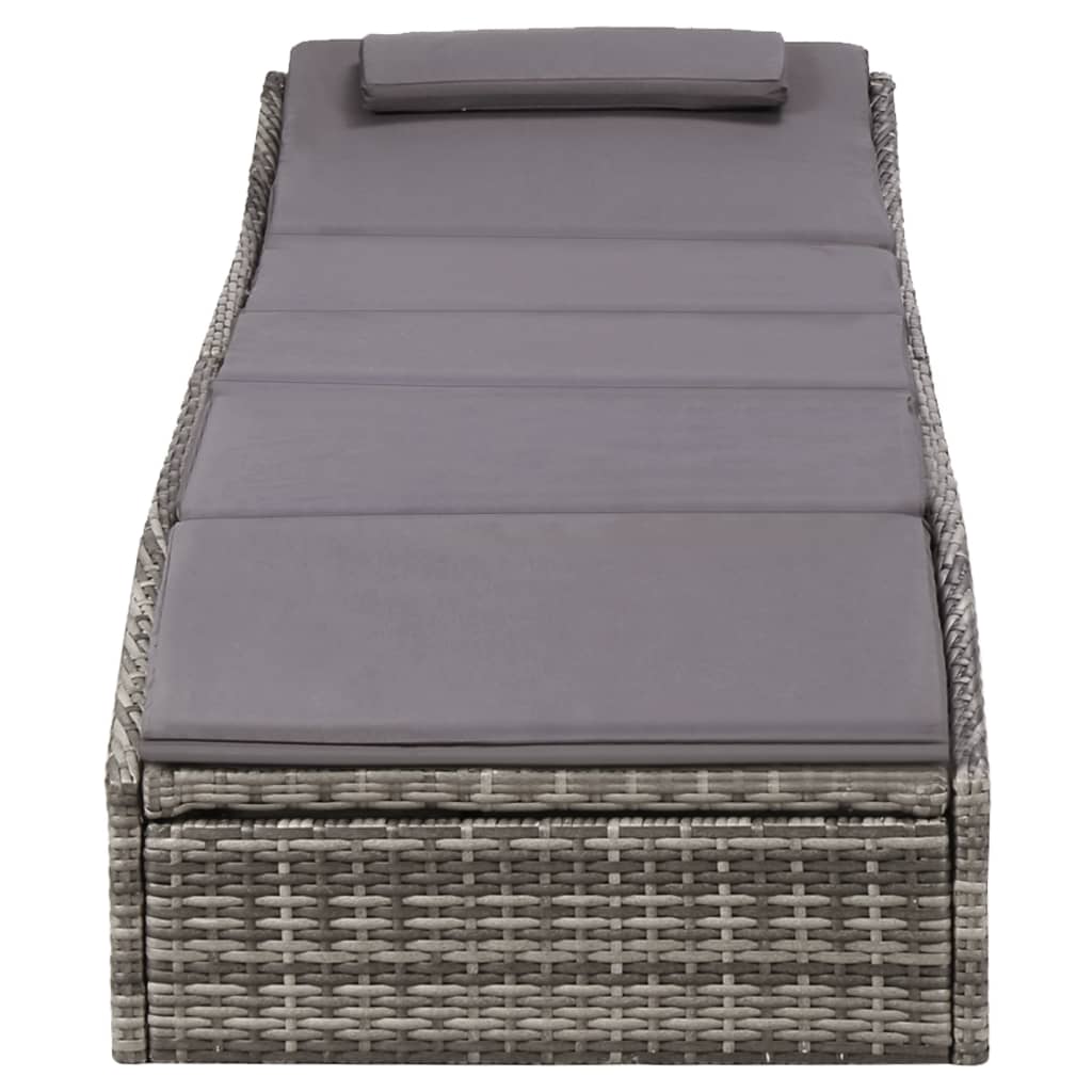 Lettino Prendisole con Cuscino in Polyrattan Grigio - homemem39