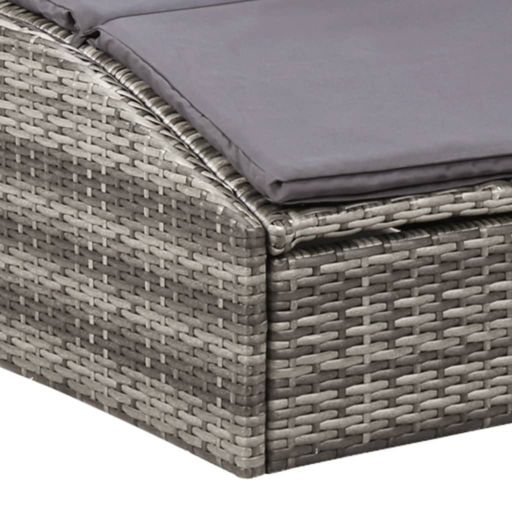 Lettino Prendisole con Cuscino in Polyrattan Grigio - homemem39