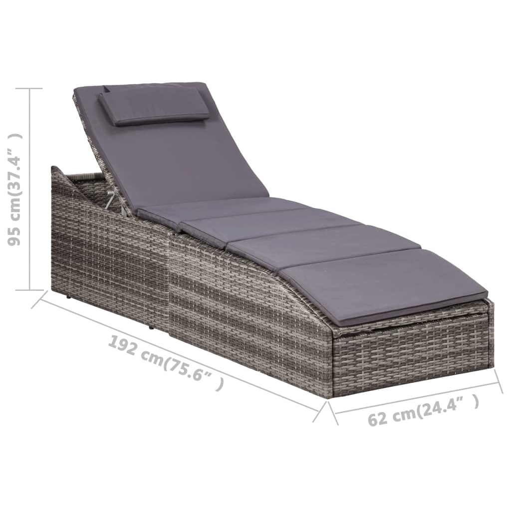 Lettino Prendisole con Cuscino in Polyrattan Grigio - homemem39