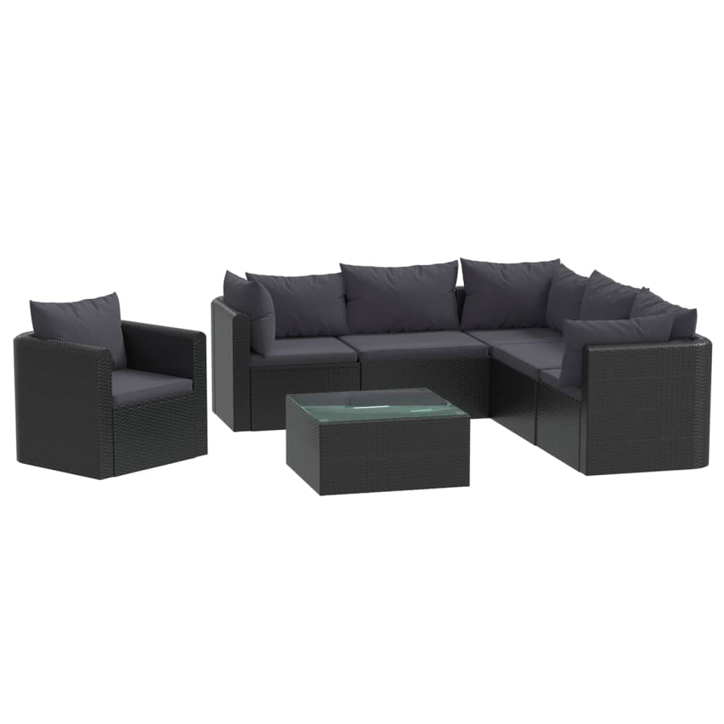 Set Divani da Giardino 7 pz con Cuscini in Polyrattan Nero - homemem39