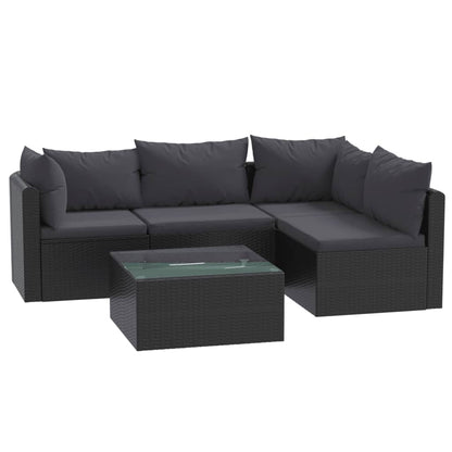 Set Divani da Giardino 5 pz con Cuscini in Polyrattan Nero - homemem39